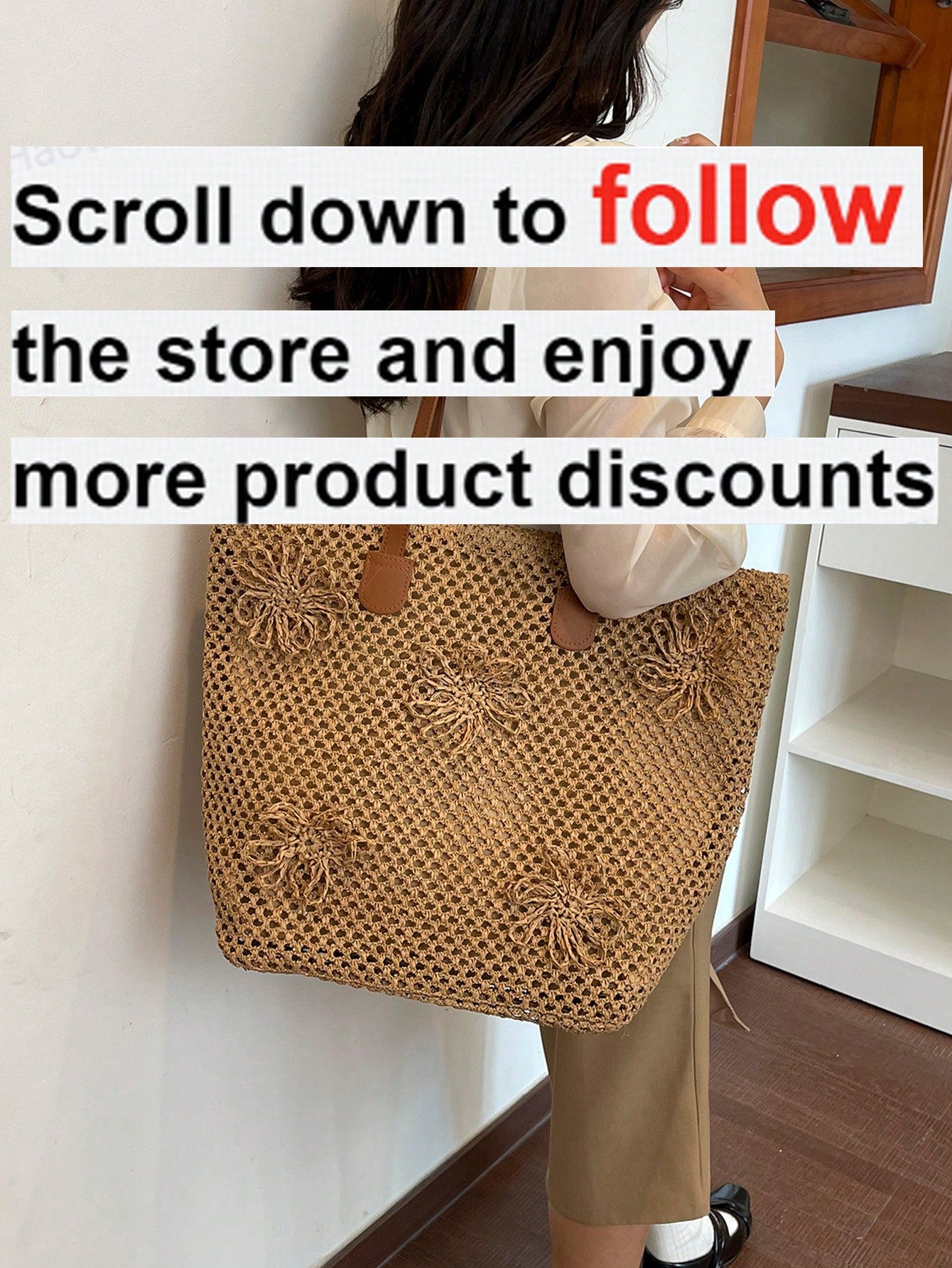 NEVVA 1pc Summer Minimalist Woven Straw Tote Bag, Large Capacity Commuter Handbag, Professional Elegant Shoulder Bag For Office And Casual Wear, Fashion Women's Bag