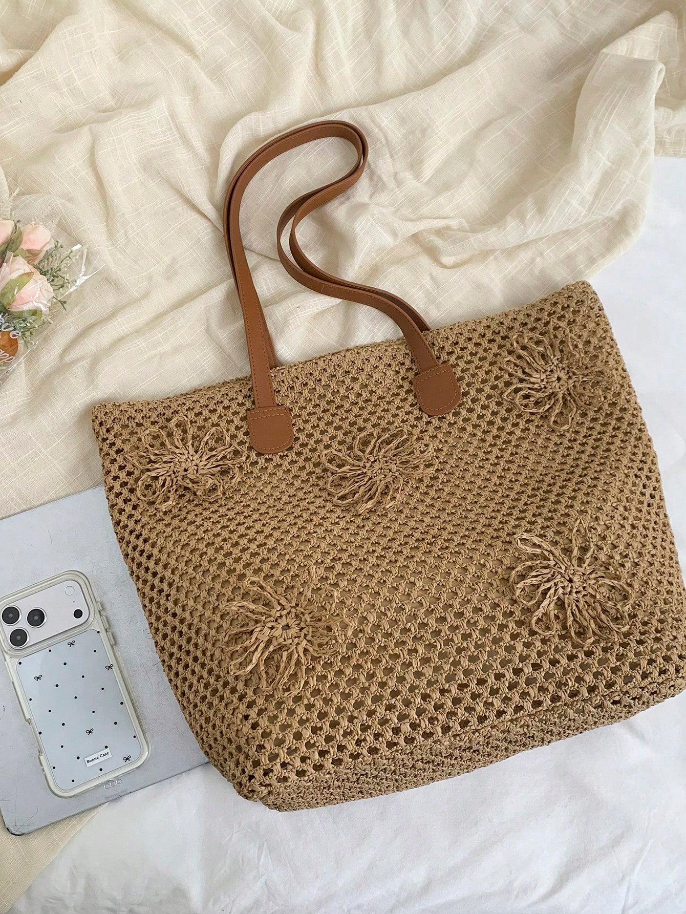 NEVVA 1pc Summer Minimalist Woven Straw Tote Bag, Large Capacity Commuter Handbag, Professional Elegant Shoulder Bag For Office And Casual Wear, Fashion Women's Bag