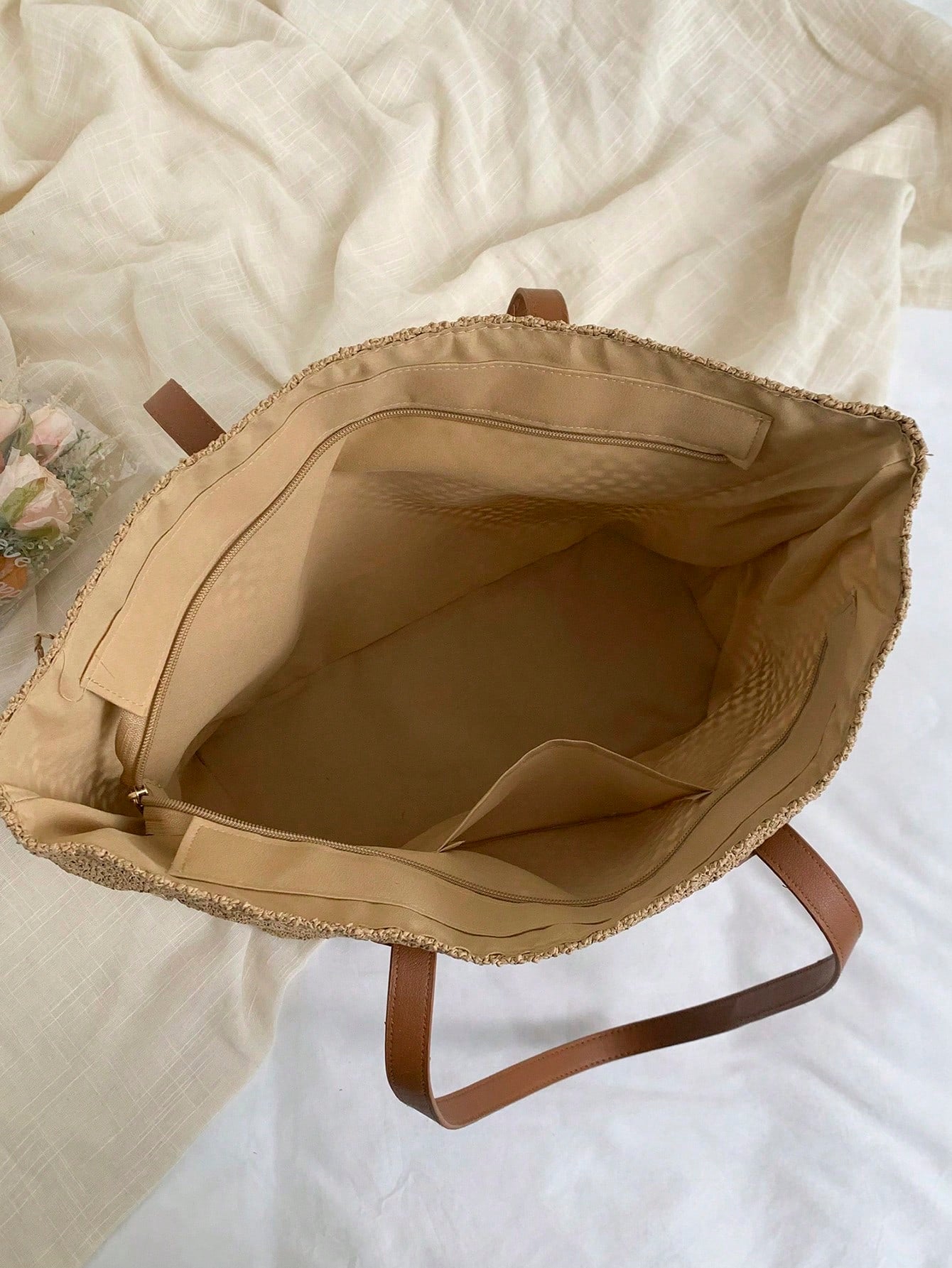 NEVVA 1pc Summer Minimalist Woven Straw Tote Bag, Large Capacity Commuter Handbag, Professional Elegant Shoulder Bag For Office And Casual Wear, Fashion Women's Bag