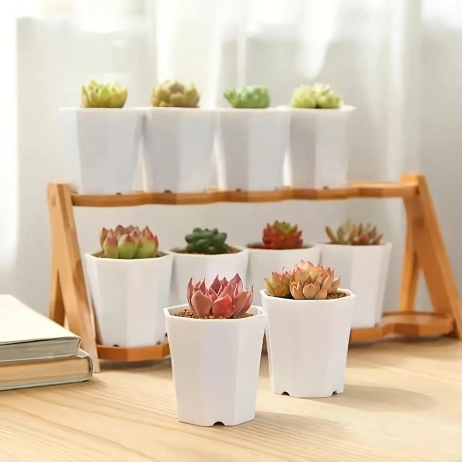 New 12pcs Mini Thickened Octagonal Succulent Pots Plastic Small Flower Pots Plant Seedling Pots Breathable Home Balcony Potted Plants