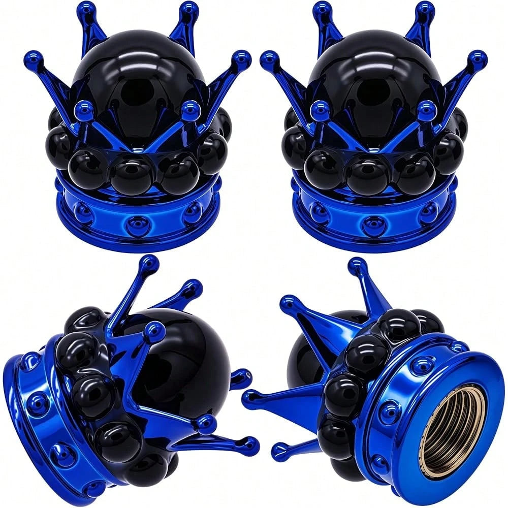 NEW- 4PCS Crown Bling Tire Stem Valve Caps, Crystal Diamond Tire Air Cap Set Universal Copper Core Stem Covers For Cars, SUV, Trucks, Bikes, Motorcycles, Bicycles (Blue & Black)