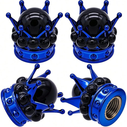 NEW- 4PCS Crown Bling Tire Stem Valve Caps, Crystal Diamond Tire Air Cap Set Universal Copper Core Stem Covers For Cars, SUV, Trucks, Bikes, Motorcycles, Bicycles (Blue & Black)