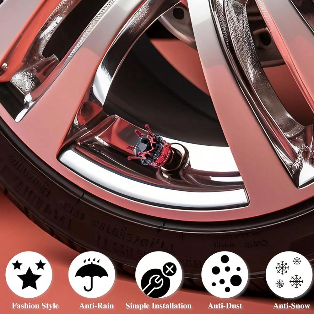 NEW- 4PCS Crown Bling Tire Stem Valve Caps, Crystal Diamond Tire Air Cap Set Universal Copper Core Stem Covers For Cars, SUV, Trucks, Bikes, Motorcycles, Bicycles (Blue & Black)