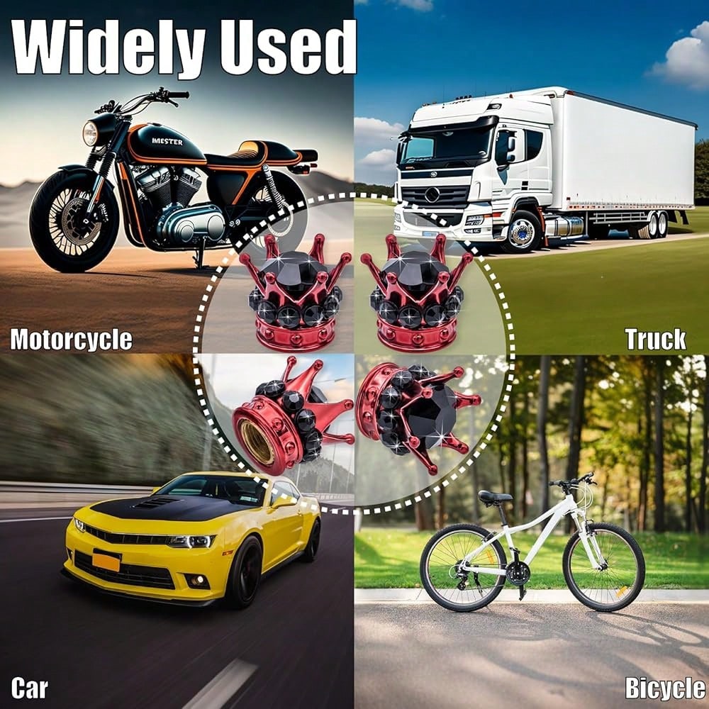 NEW- 4PCS Crown Bling Tire Stem Valve Caps, Crystal Diamond Tire Air Cap Set Universal Copper Core Stem Covers For Cars, SUV, Trucks, Bikes, Motorcycles, Bicycles (Blue & Black)