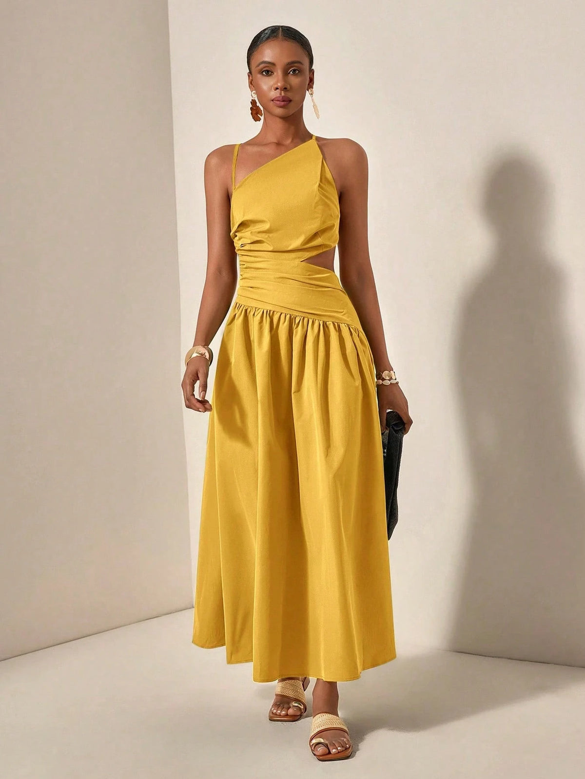 New Arrival Spring/Summer Casual Vacation Asymmetric Hollow-Out Backless Cross-Tied Long Dress,Business Casual Woman
