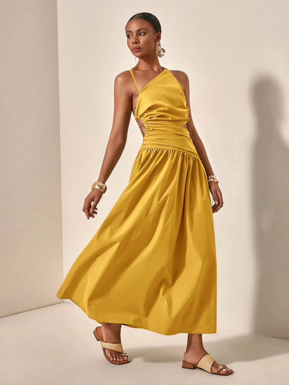 New Arrival Spring/Summer Casual Vacation Asymmetric Hollow-Out Backless Cross-Tied Long Dress,Business Casual Woman