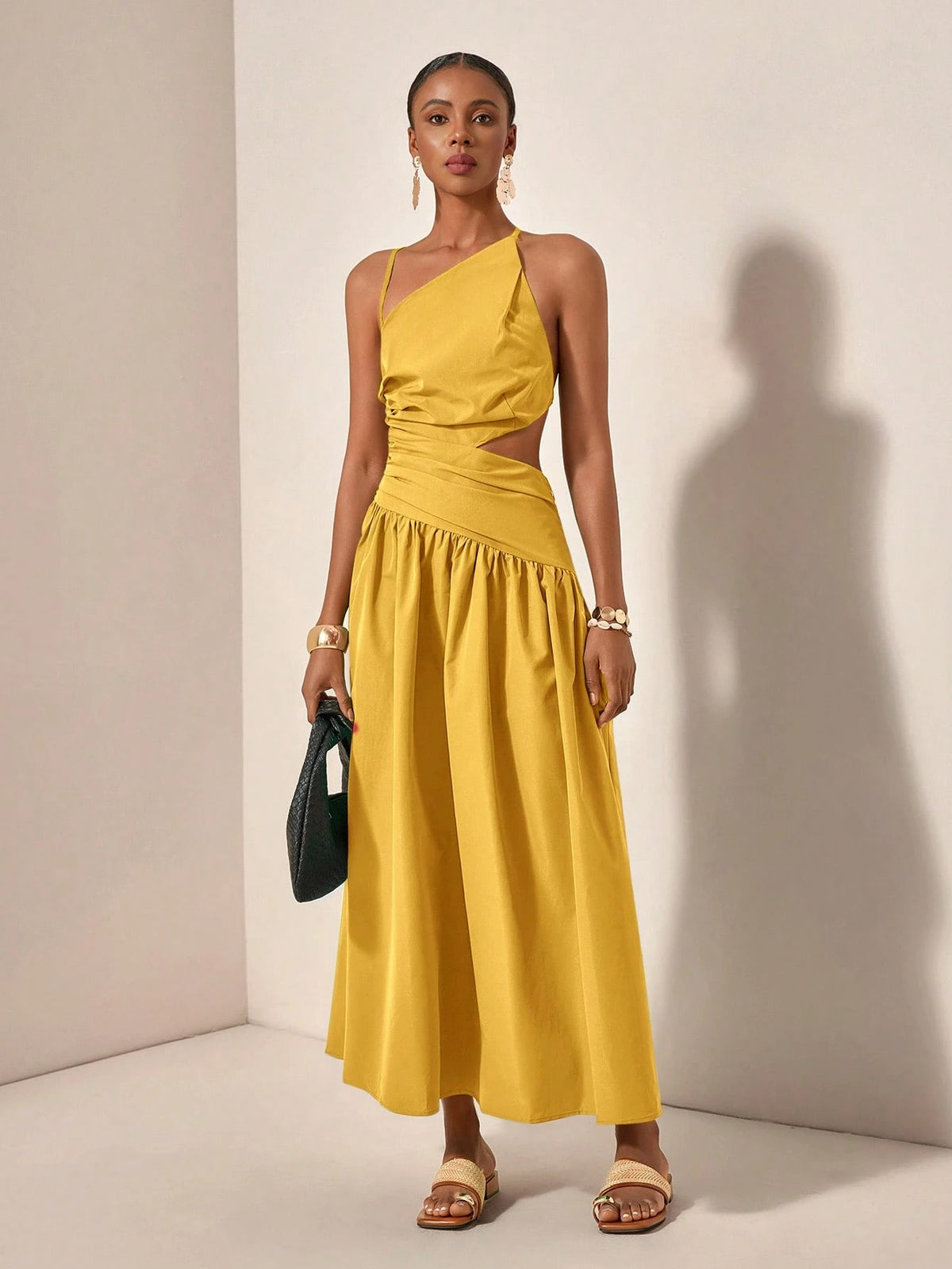 New Arrival Spring/Summer Casual Vacation Asymmetric Hollow-Out Backless Cross-Tied Long Dress,Business Casual Woman
