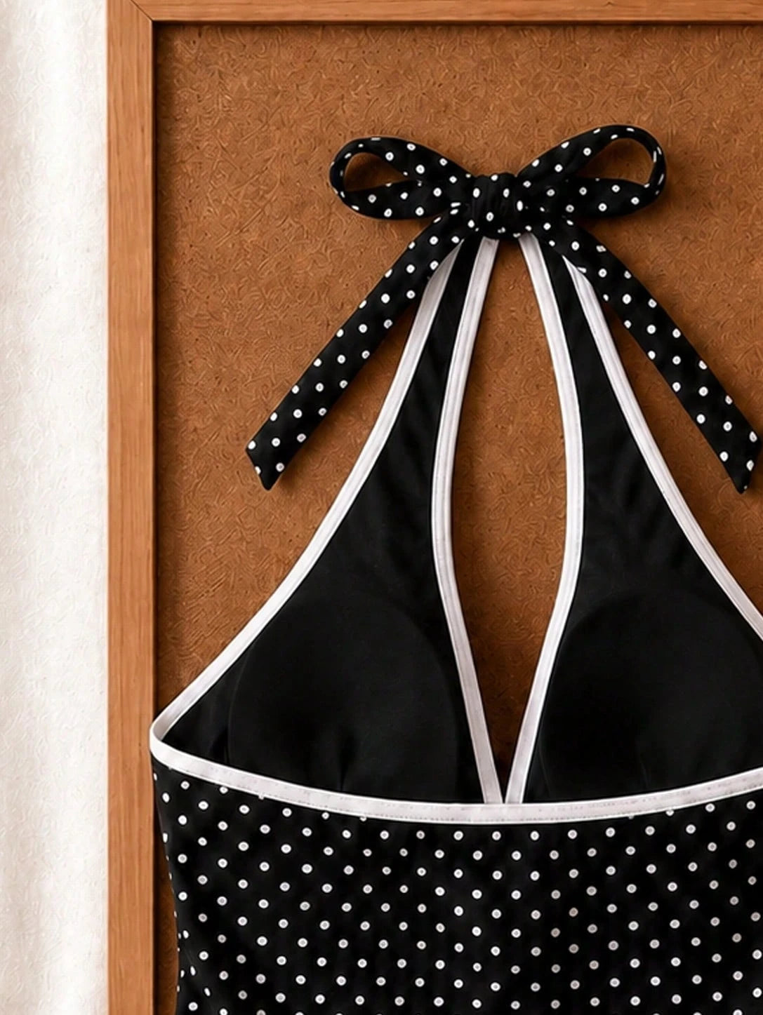 New Arrival Summer Sweet Cute Black & White Polka Dot Halter Tankini Swimsuit Set, Beach Vacation Casual