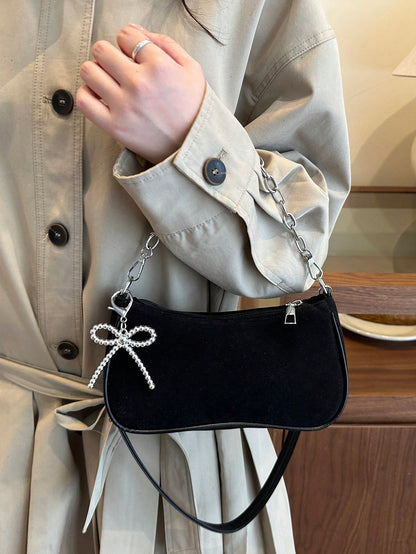New Fashion Chain Bow Decor Handbag, Suitable For Parties, Outings, Vacations, Shopping And Daily Use