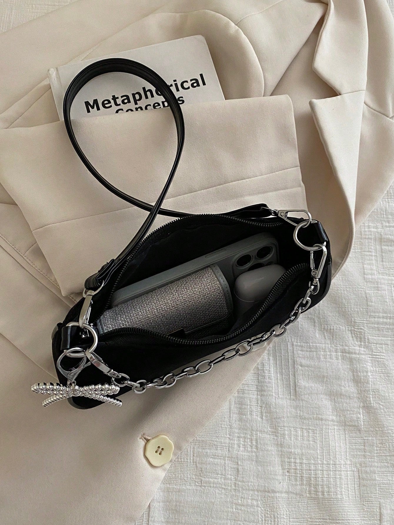 New Fashion Chain Bow Decor Handbag, Suitable For Parties, Outings, Vacations, Shopping And Daily Use