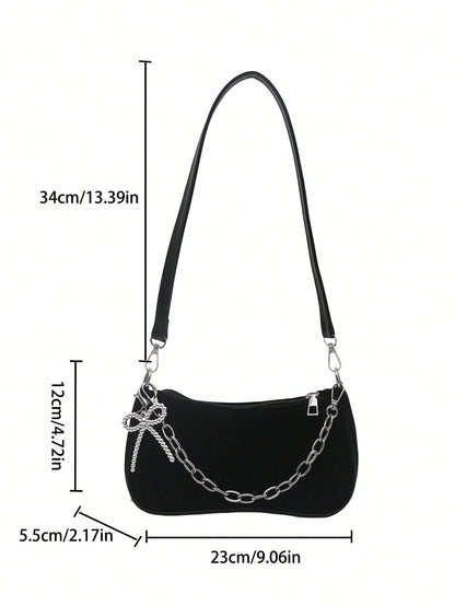 New Fashion Chain Bow Decor Handbag, Suitable For Parties, Outings, Vacations, Shopping And Daily Use