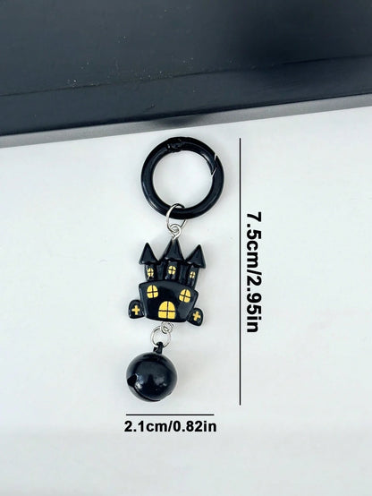 New Holiday Acrylic Keychain, Cute Ghost Bat Black Cat With Bell, Minimalist INS Style Fun Bag Charm