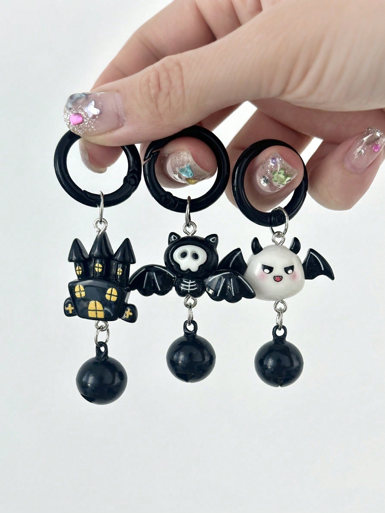 New Holiday Acrylic Keychain, Cute Ghost Bat Black Cat With Bell, Minimalist INS Style Fun Bag Charm