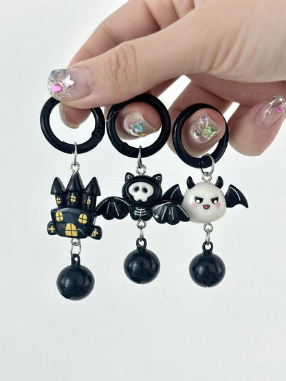 New Holiday Acrylic Keychain, Cute Ghost Bat Black Cat With Bell, Minimalist INS Style Fun Bag Charm