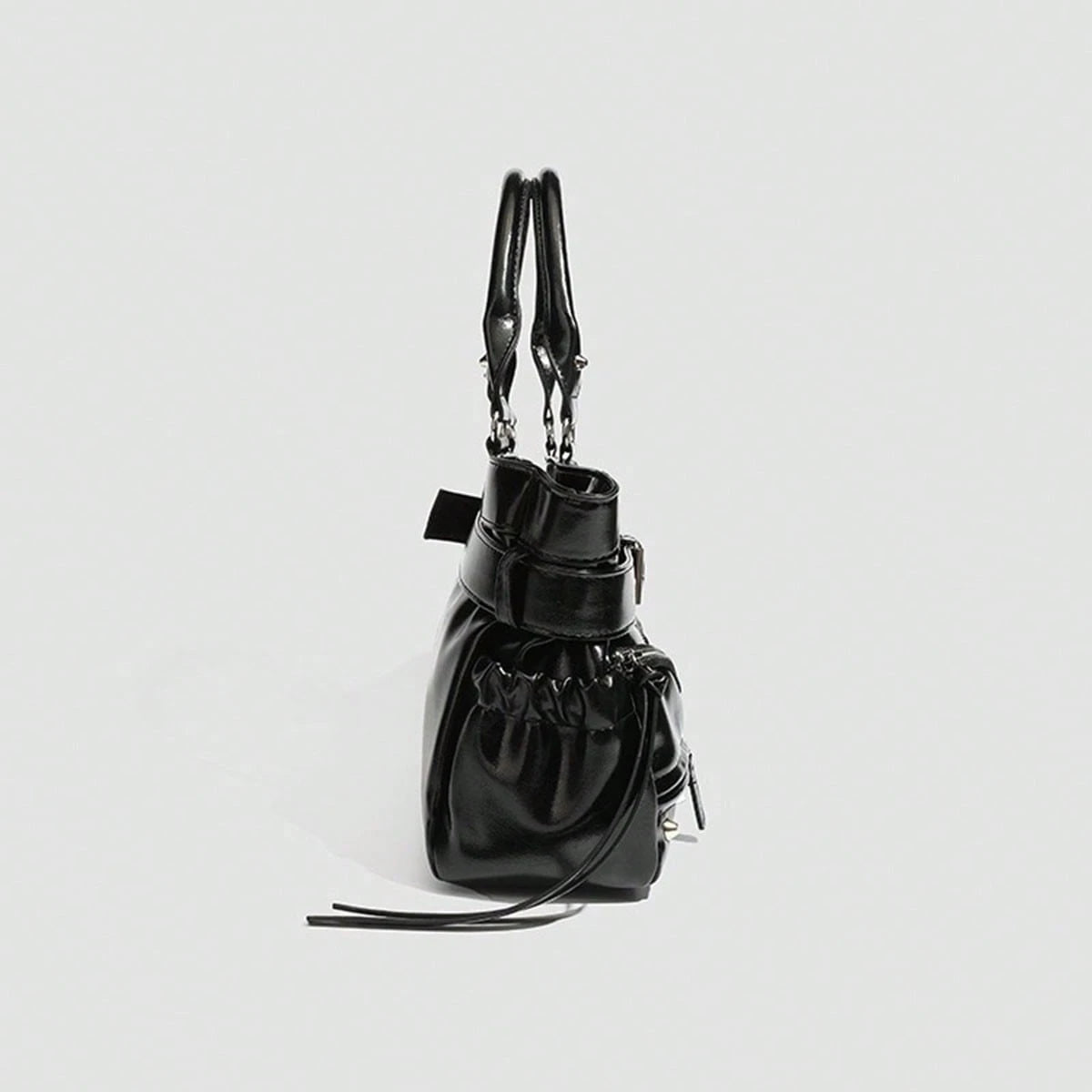 New Hot Girl Style Oil Wax Leather Rivet Design Motorcycle Bag, Large Capacity Shoulder Crossbody Commuter Tote Handbag