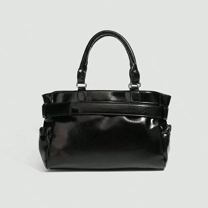 New Hot Girl Style Oil Wax Leather Rivet Design Motorcycle Bag, Large Capacity Shoulder Crossbody Commuter Tote Handbag