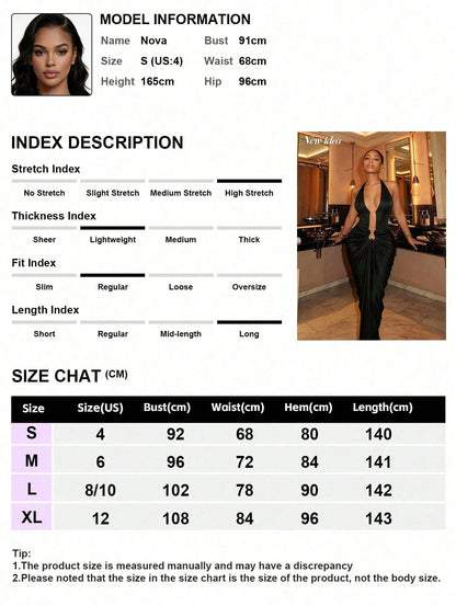 NEW IDEA Women's Sexy Elegant Black Halter Maxi Summer Dress, Deep V Backless Slim Formal Gown For Night Out, Prom, Formal Dinner & Party Wear