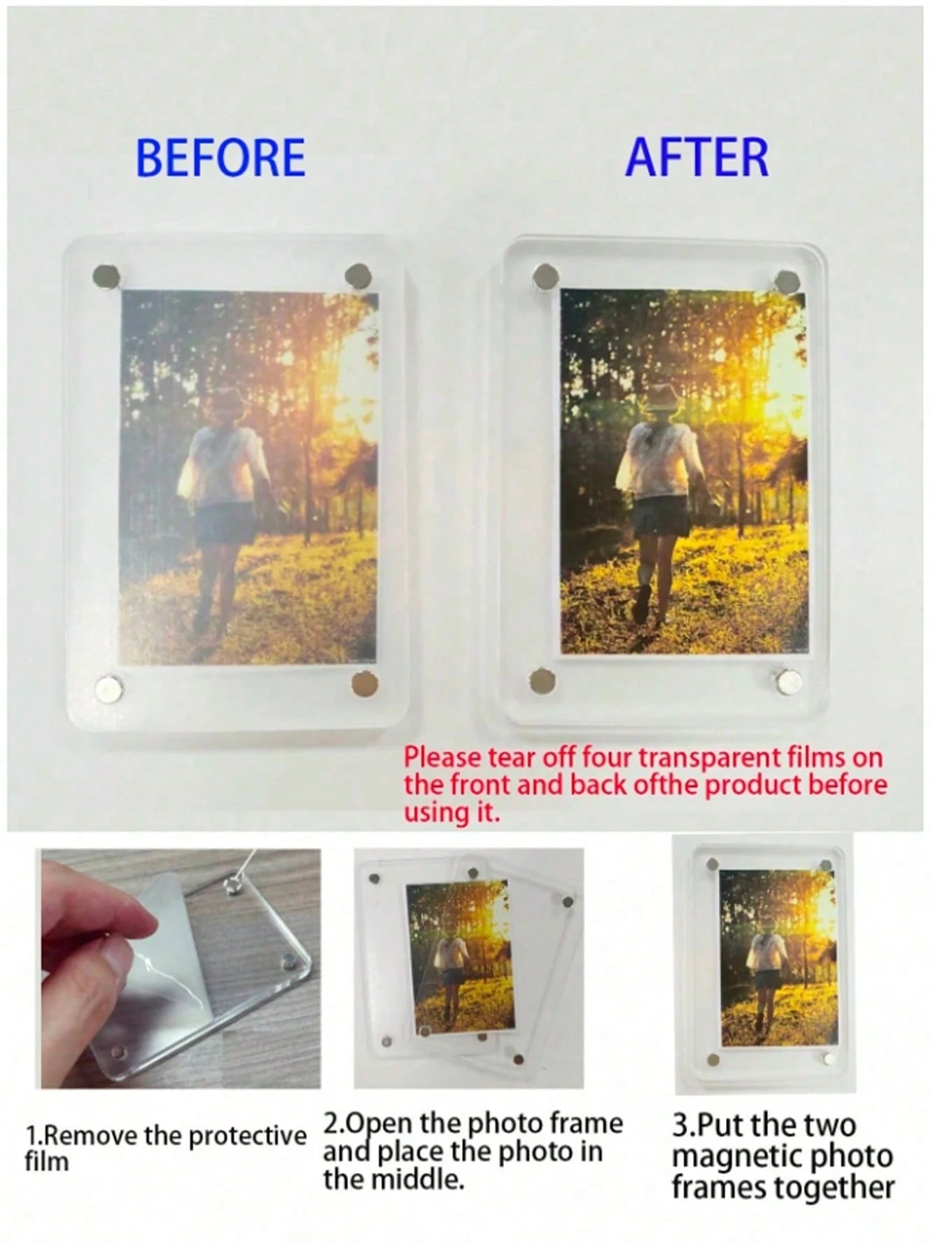 New Magnetic Photo Frame For Car Sun Visor, Wavy Acrylic Fridge Magnet Instant Camera Frame, Personalized DIY Car Decor Frame, Couple Gift, Pet & Family Memorabilia Frame Stand, Holiday Gift, Multiple