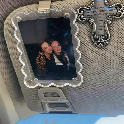 New Magnetic Photo Frame For Car Sun Visor, Wavy Acrylic Fridge Magnet Instant Camera Frame, Personalized DIY Car Decor Frame, Couple Gift, Pet & Family Memorabilia Frame Stand, Holiday Gift, Multiple