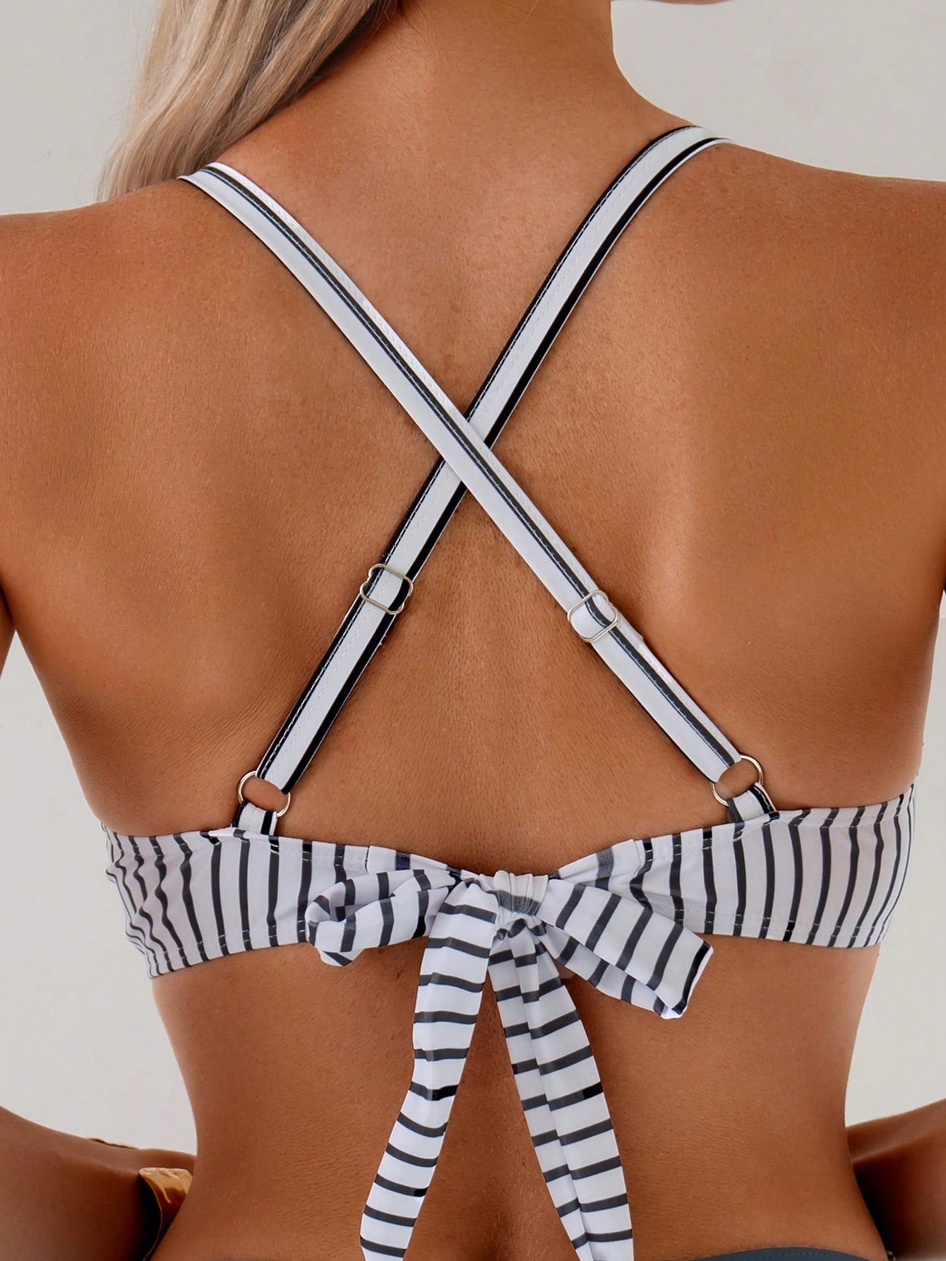 New Sexy High Waist Criss-Cross Strap Bikini Set For Women, Metal Pendant Decor, Adjustable Drawstring, Flattering Tummy Coverage Vacation Beach Summer