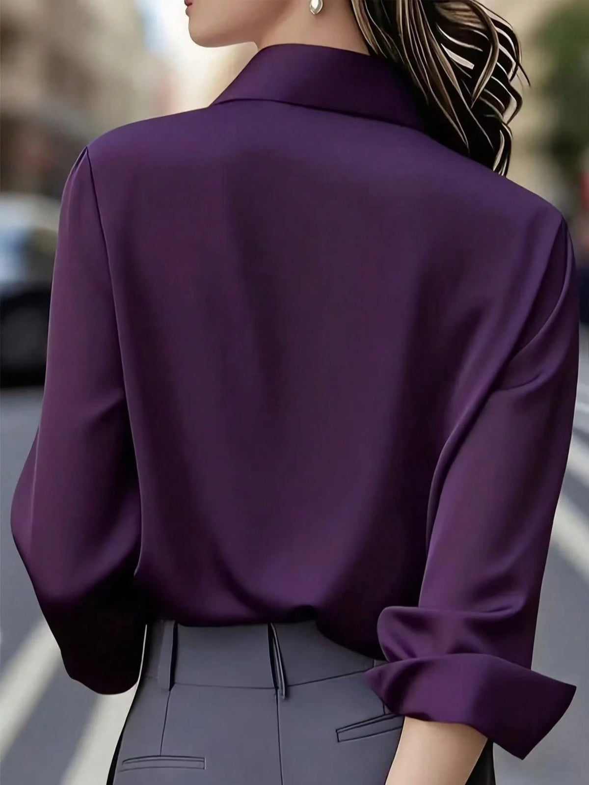 New Solid Color French Style Women's Shirt, Long Sleeve, Hidden Button Placket, Professional Work Shirt Spring