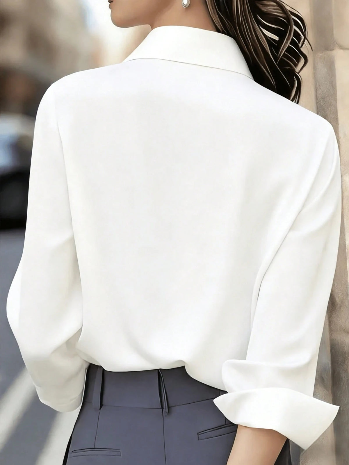 New Solid Color French Style Women's Shirt, Long Sleeve, Hidden Button Placket, Professional Work Shirt Spring
