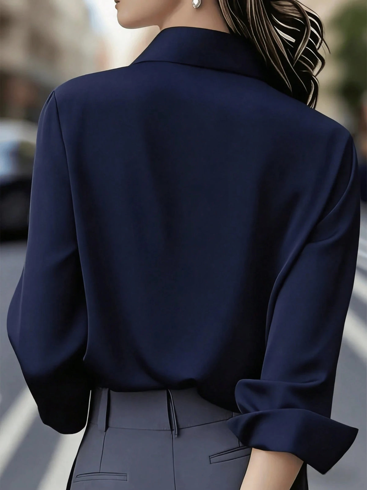 New Solid Color French Style Women's Shirt, Long Sleeve, Hidden Button Placket, Professional Work Shirt Spring