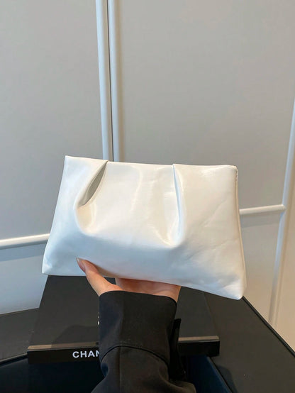 New Spring/Summer Fashion Solid Color Clutch, Pleated Cloud Bag, Solid Color Casual Envelope Bag, Cosmetic Bag, Travel Accessory Bag, Inner Lining Bag, Toiletry Bag, Storage Pouch, White Bag