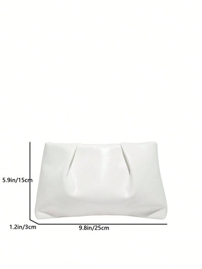 New Spring/Summer Fashion Solid Color Clutch, Pleated Cloud Bag, Solid Color Casual Envelope Bag, Cosmetic Bag, Travel Accessory Bag, Inner Lining Bag, Toiletry Bag, Storage Pouch, White Bag