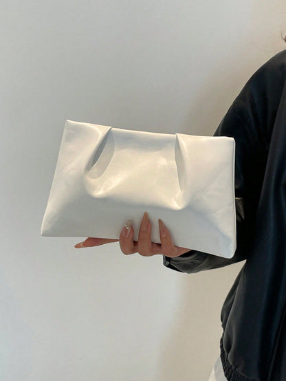 New Spring/Summer Fashion Solid Color Clutch, Pleated Cloud Bag, Solid Color Casual Envelope Bag, Cosmetic Bag, Travel Accessory Bag, Inner Lining Bag, Toiletry Bag, Storage Pouch, White Bag