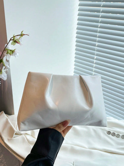 New Spring/Summer Fashion Solid Color Clutch, Pleated Cloud Bag, Solid Color Casual Envelope Bag, Cosmetic Bag, Travel Accessory Bag, Inner Lining Bag, Toiletry Bag, Storage Pouch, White Bag