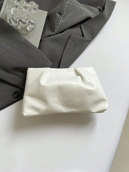 New Spring/Summer Fashion Solid Color Clutch, Pleated Cloud Bag, Solid Color Casual Envelope Bag, Cosmetic Bag, Travel Accessory Bag, Inner Lining Bag, Toiletry Bag, Storage Pouch, White Bag