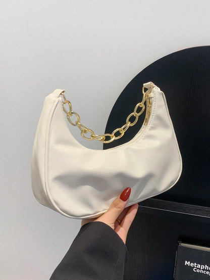 New Spring/Summer Metal Chain Bag,Solid Color Fashionable Casual Women's Handbag, Tready Crescent Moon Bag For Women