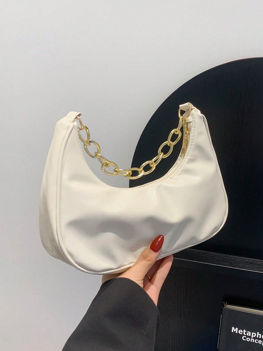 New Spring/Summer Metal Chain Bag,Solid Color Fashionable Casual Women's Handbag, Tready Crescent Moon Bag For Women