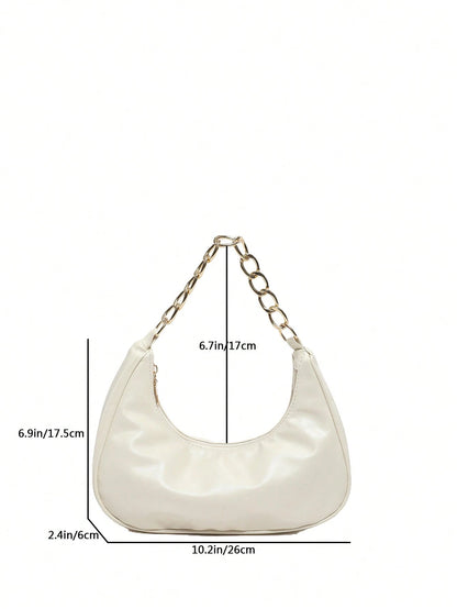 New Spring/Summer Metal Chain Bag,Solid Color Fashionable Casual Women's Handbag, Tready Crescent Moon Bag For Women