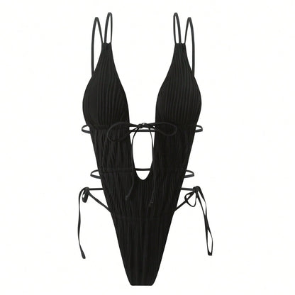 New Style One-Piece Drawstring Backless Sexy Swimsuit Bikini