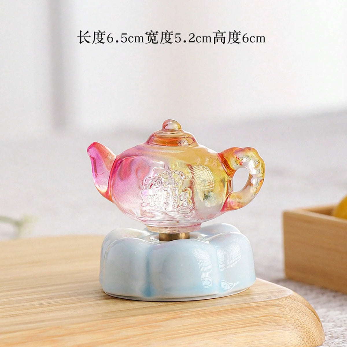 New Style Rotating Ceramic Tea Pot Car Ornament- Colorful Glazed Porcelain Auto Dashboard Decor Fortune Blessing Business