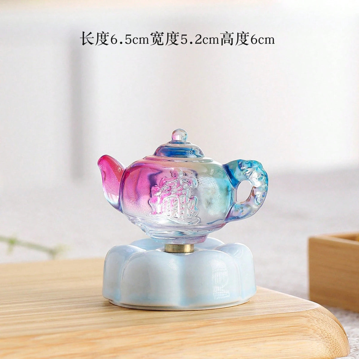 New Style Rotating Ceramic Tea Pot Car Ornament- Colorful Glazed Porcelain Auto Dashboard Decor Fortune Blessing Business