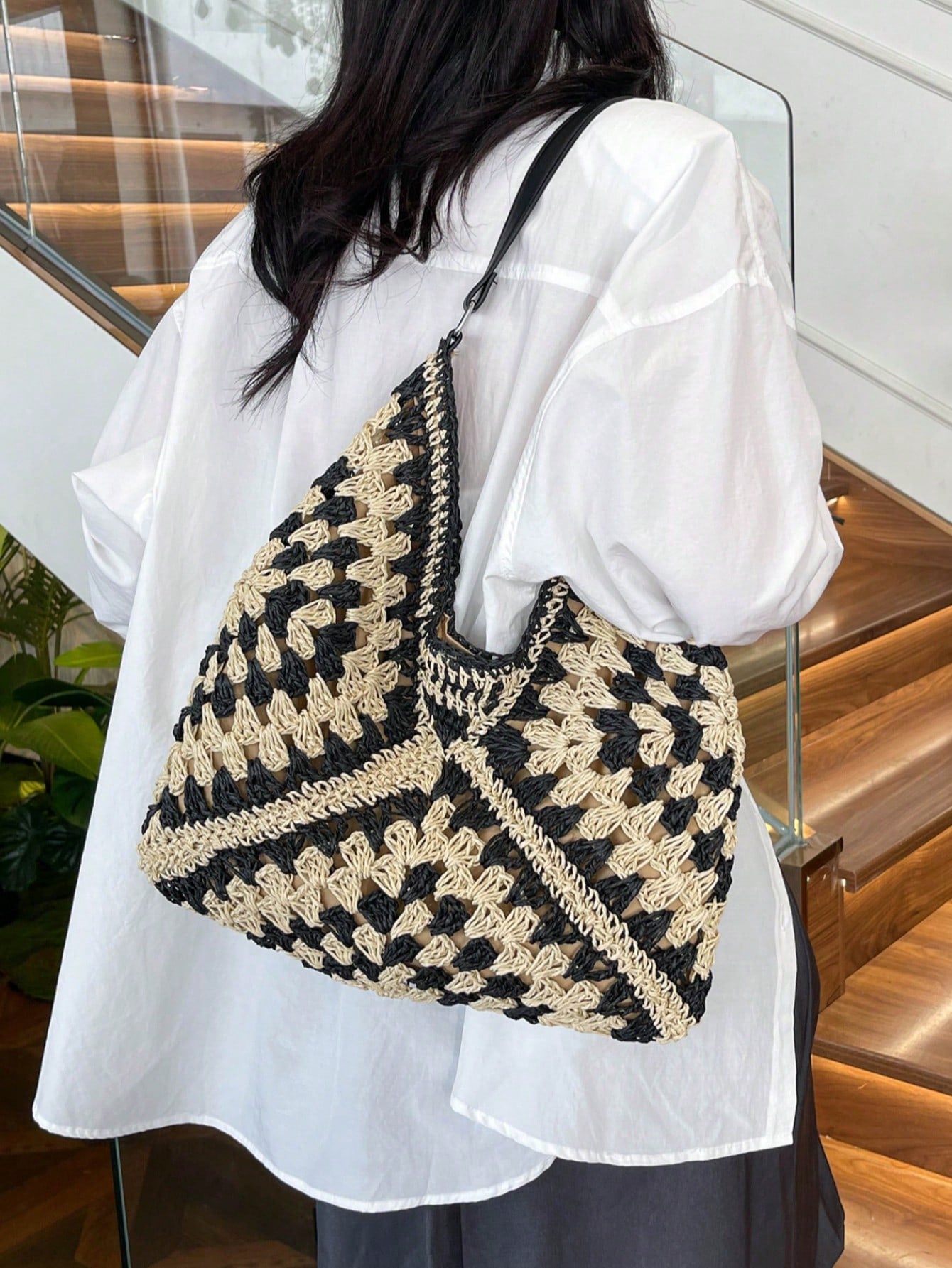 New Stylish Sweet Woven Straw Bag, Fashion Ins Woven Paper Rope Shoulder Bag, Bohemian Style Beach Bag
