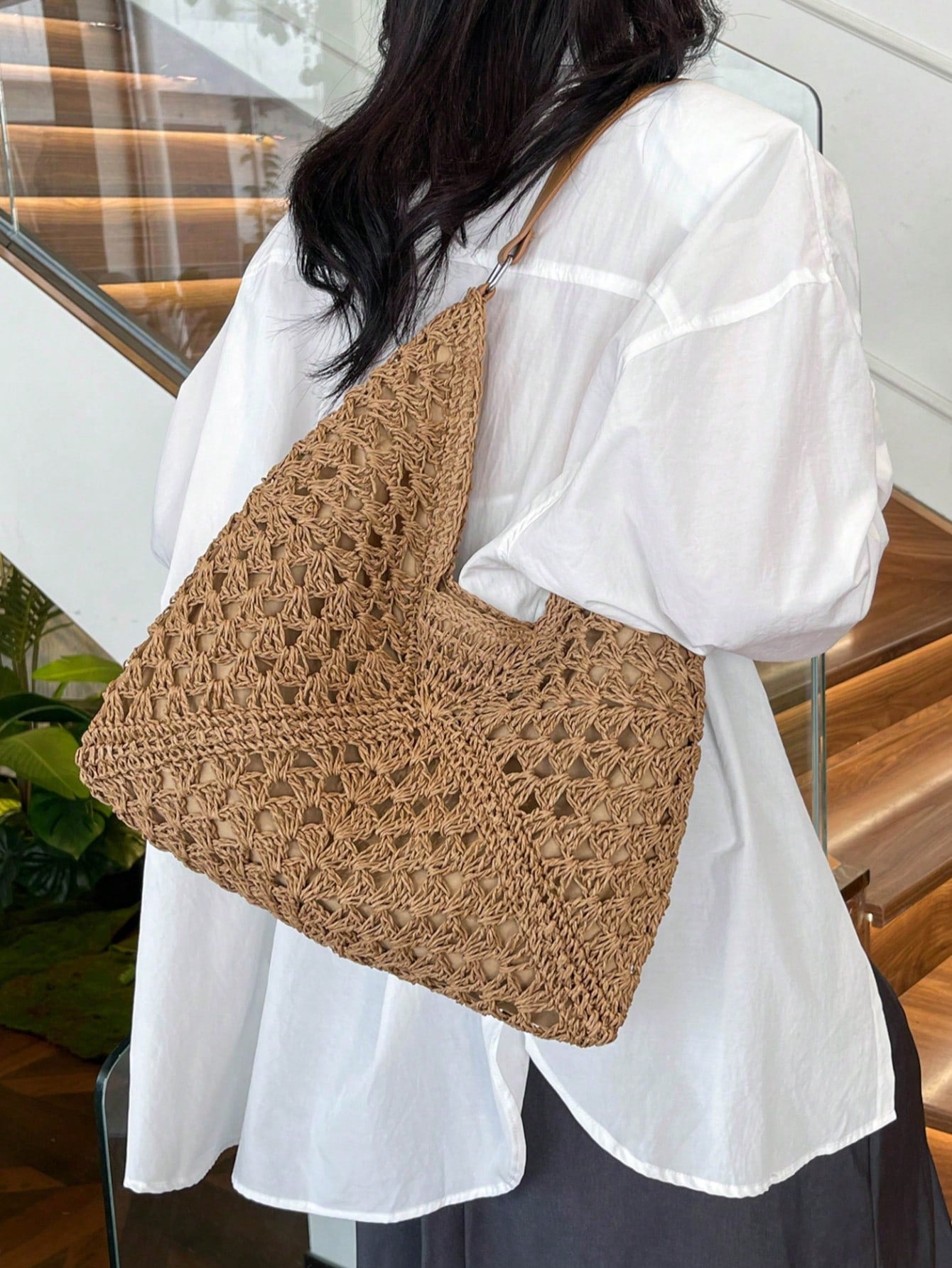 New Stylish Sweet Woven Straw Bag, Fashion Ins Woven Paper Rope Shoulder Bag, Bohemian Style Beach Bag