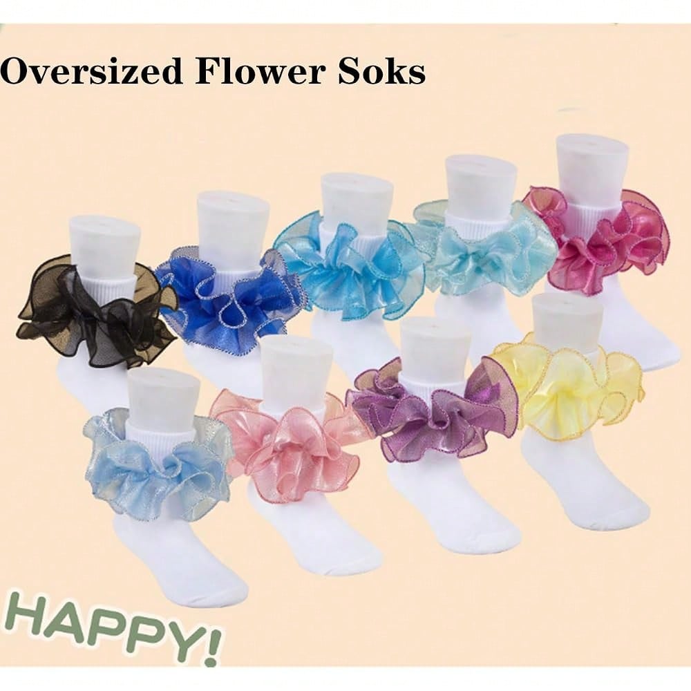 NEW- Women Big Ruffle Ankle Socks,Double Lace Turn Cuff Lightweight Cotton Frilly Dress Cute Girl Sock With Ruffles,#W101