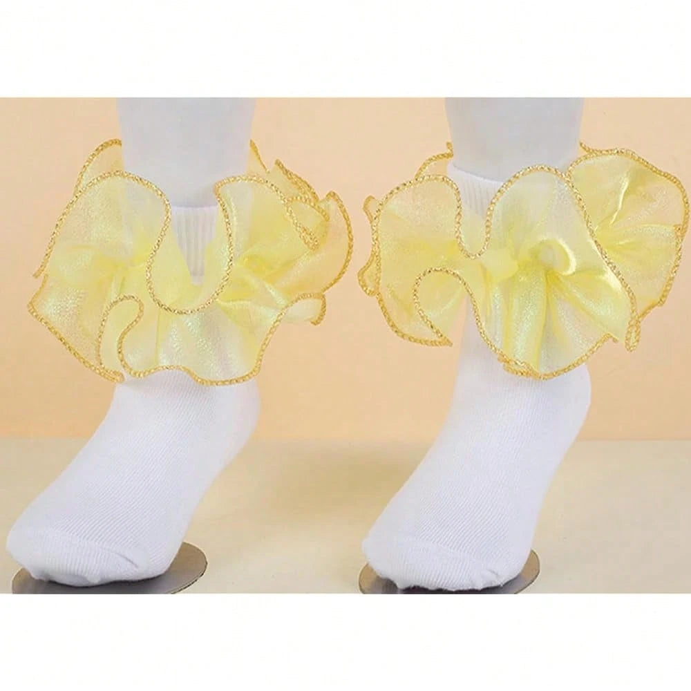 NEW- Women Big Ruffle Ankle Socks,Double Lace Turn Cuff Lightweight Cotton Frilly Dress Cute Girl Sock With Ruffles,#W101