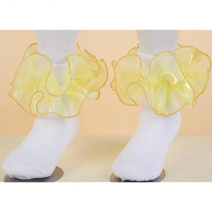 NEW- Women Big Ruffle Ankle Socks,Double Lace Turn Cuff Lightweight Cotton Frilly Dress Cute Girl Sock With Ruffles,#W101