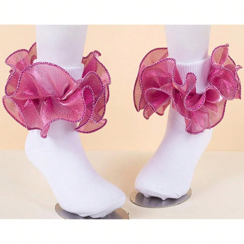 NEW- Women Big Ruffle Ankle Socks,Double Lace Turn Cuff Lightweight Cotton Frilly Dress Cute Girl Sock With Ruffles,#W101