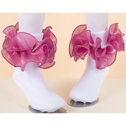 NEW- Women Big Ruffle Ankle Socks,Double Lace Turn Cuff Lightweight Cotton Frilly Dress Cute Girl Sock With Ruffles,#W101