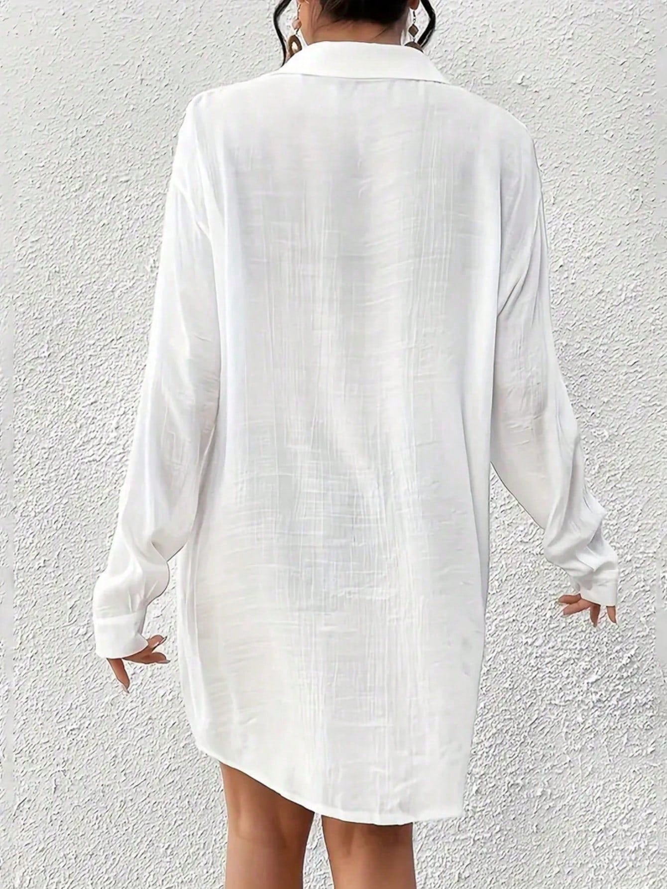 New Women Plus Size Casual Long Sleeve Breathable Solid Color Shirt, Spring/Summer Vacation Beach White