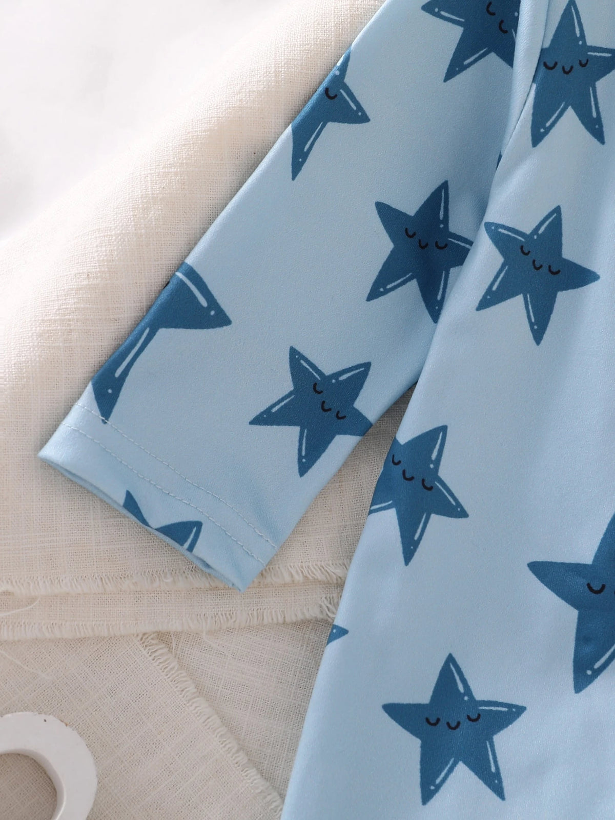Newborn Baby Blue Star Print Long Sleeve Jumpsuit Romper Pajamas