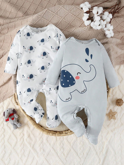Newborn Baby Blue Star Print Long Sleeve Jumpsuit Romper Pajamas