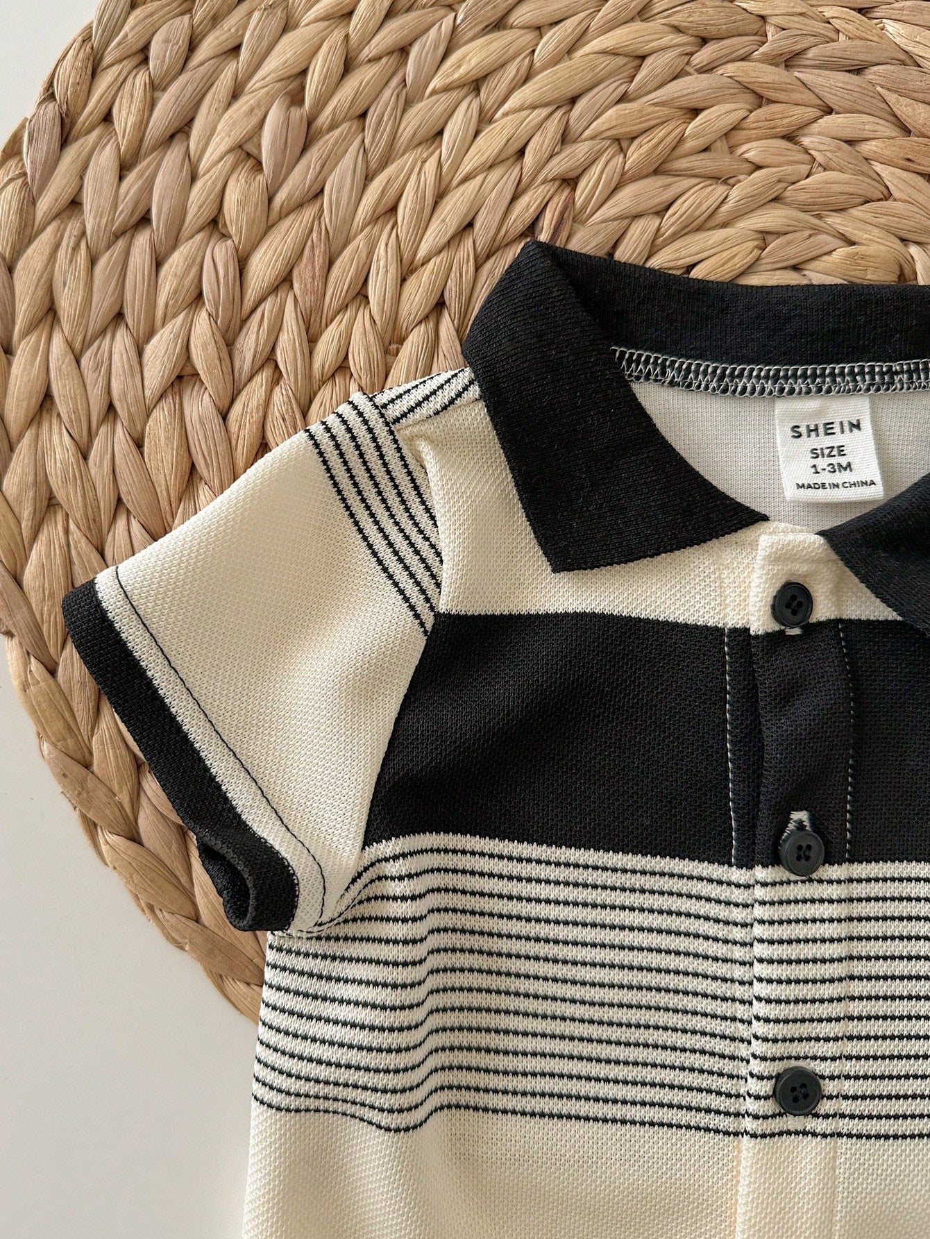 Newborn Baby Boy Black And White Striped Summer Knit Short Sleeve Romper,Family Matching Outfit,Suitable For Birthday Party,Wedding,Christening