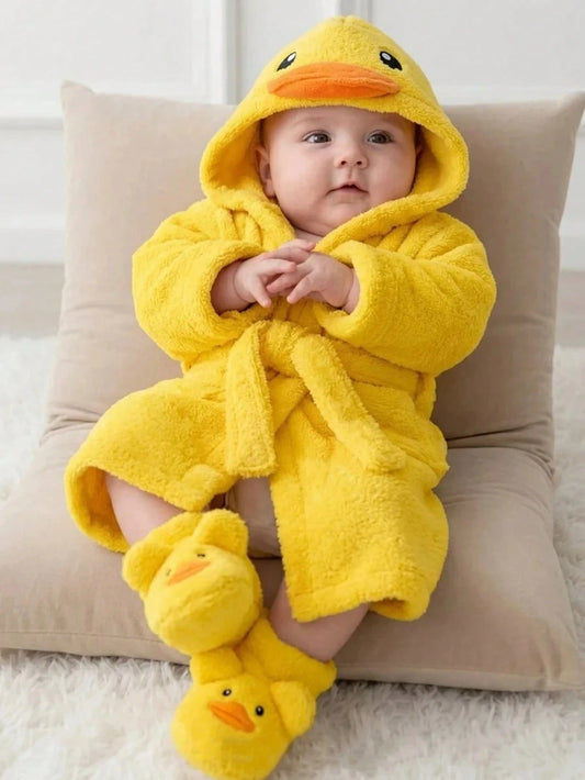 Newborn Baby Boy/Girl Cartoon Duck 3D Pattern: Fleece Thick Hooded Long Sleeve Tie-Front Style Clothing Autumn Winter